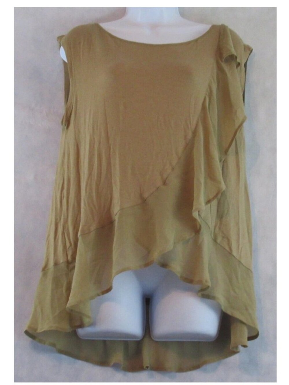 Marled Women's Sleeveless Ruffled Knit Blouse Top, Kelp Green, Large